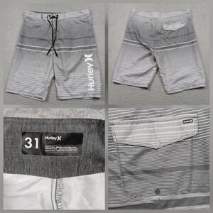 Hurley Phantom Board Shorts Mens 31 Gray Striped Surf Swim Trunks Pockets